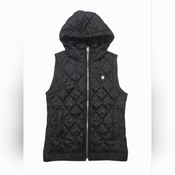 G-Star Raw Puffer Vest Hooded Women's XS Black Camouflage Zip-Up - Picture 1 of 15